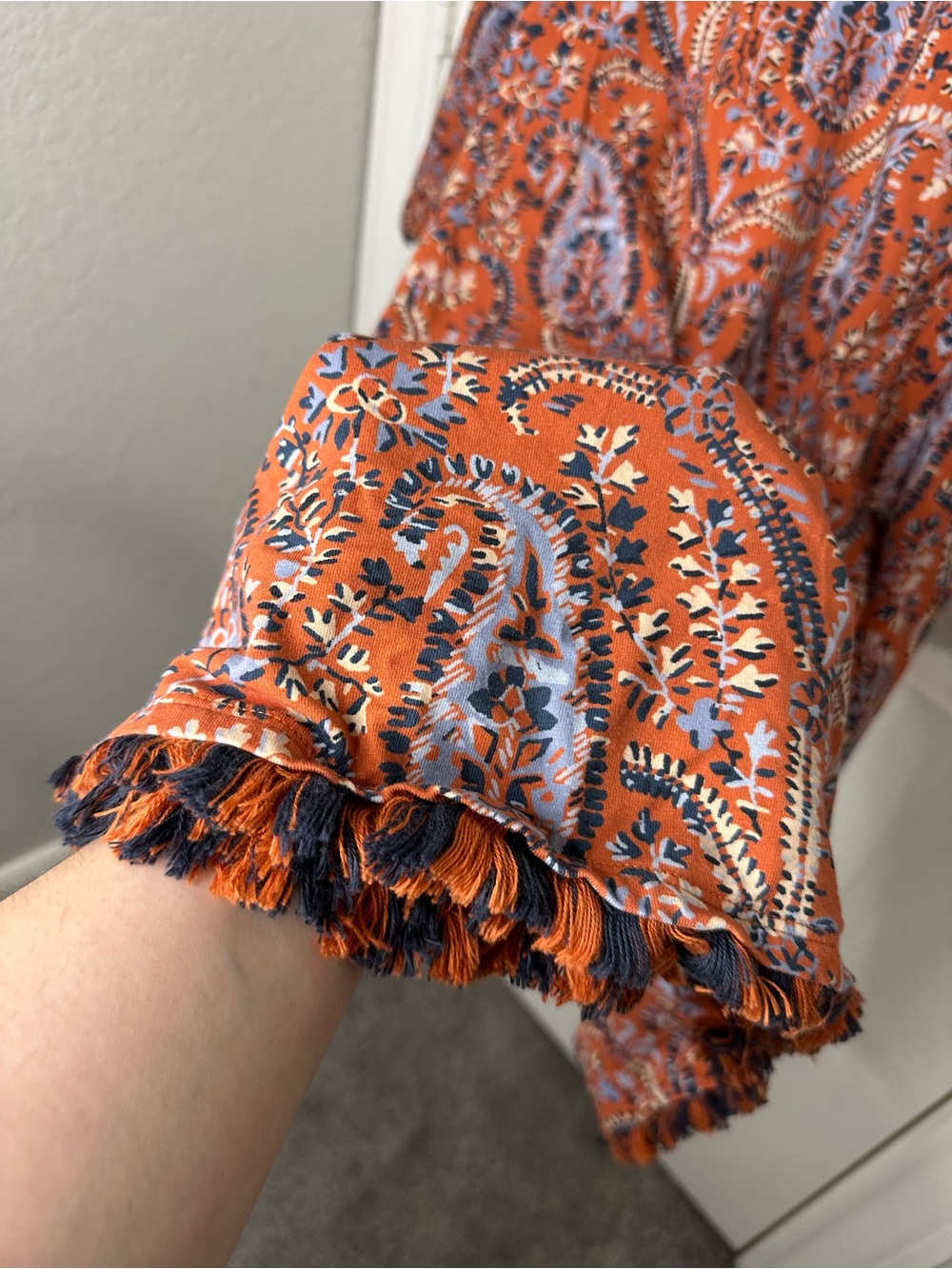Spartina 449 Orange Blue Island Fringe Paisley Print 3/4 Sleeve Mini Dress Sz M - Picture 6 of 9